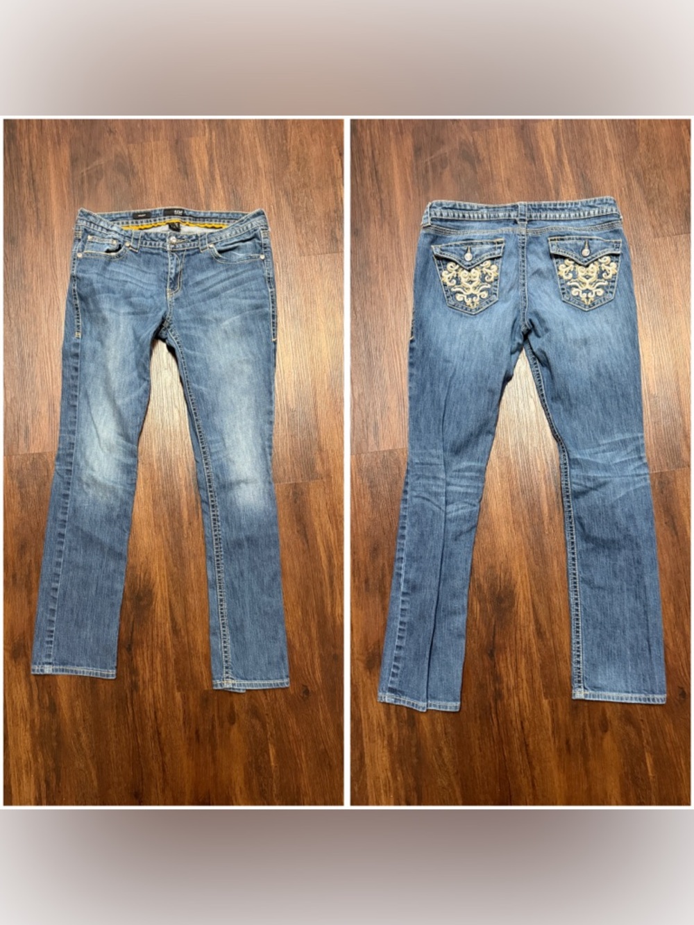 a.n.a Y2K Low Rise Straight Leg Jeans Embroidered Rhinestone Pockets Size 12/31